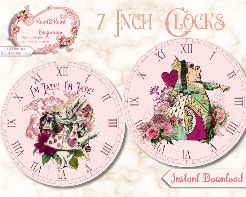 Alice in Wonderland Clocks Printable Clocks Digital | Etsy España