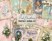 Pink Christmas Junk Journal, Printable, Digital Journal Kit, Santa, Scrapbook Paper, Vintage Paper, Digital Download Craft, Shabby Chic