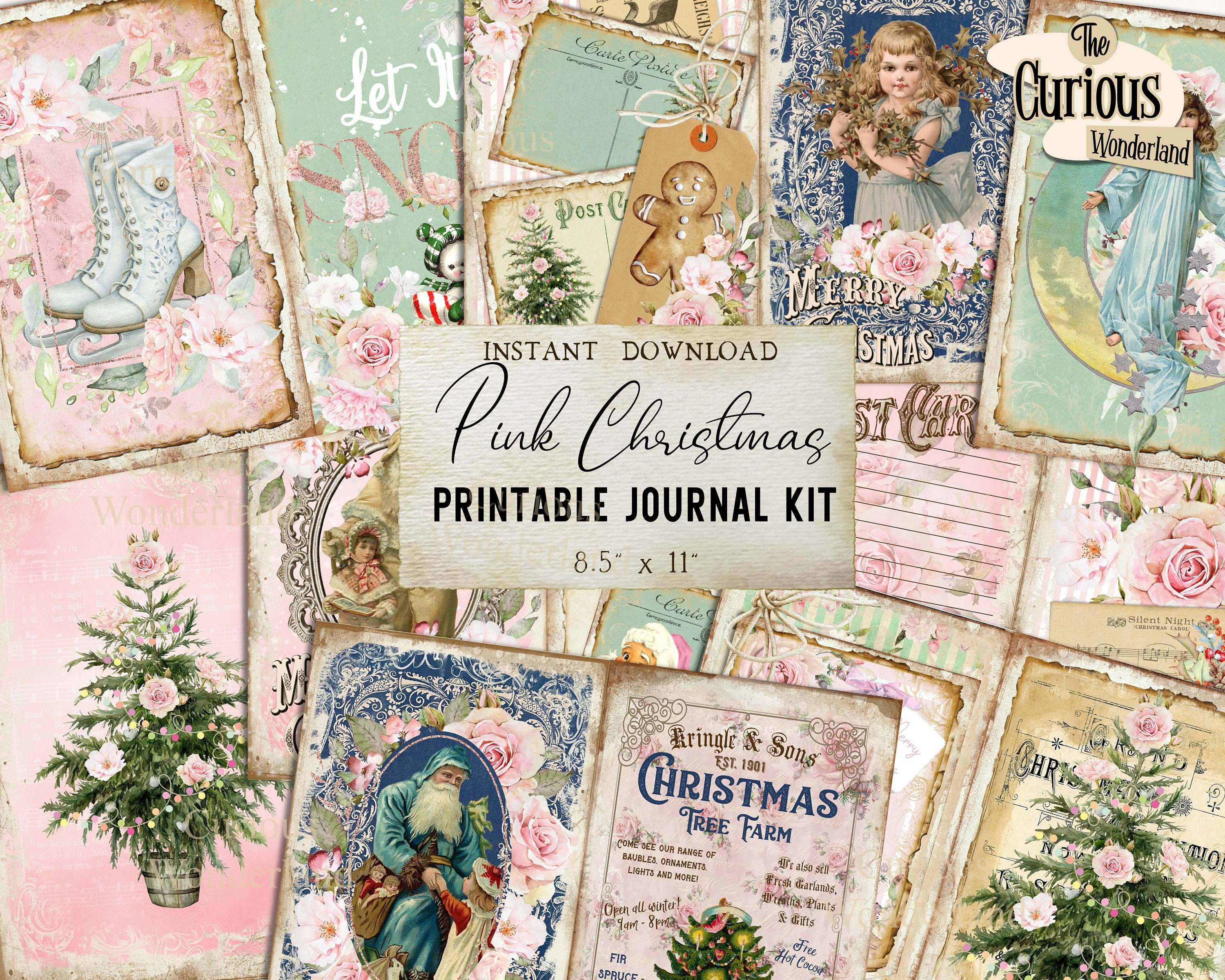 Pink Christmas Junk Journal, Printable, Digital Journal Kit, Santa ...