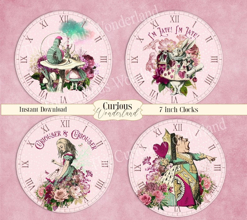 Alice in Wonderland Clocks Printable Clocks Digital - Etsy