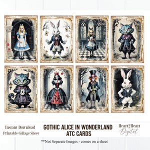 Gothic Alice in Wonderland ATC Cards Collage Sheet, Party Printable, Scrapbooking, Papercraft, Instant Download, Digital, Cardmaking,