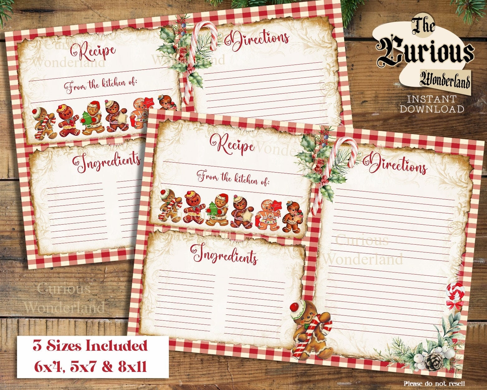 gingham-christmas-recipe-cards-collage-sheet-printable-recipe-card-digital-download-gingerbread-instant-download-food-cards-etsy