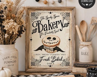 Halloween Bakery Sign Print | Spooky Halloween Decor | Printable Gothic Art | Halloween Sign Printable Download | Halloween Kitchen Wall Art