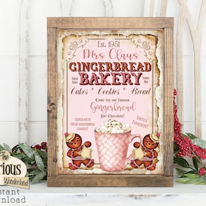 Shabby Chic Christmas Gingerbread Sign - Digital Instant Download - Pink Christmas - Hot Cocoa Sign