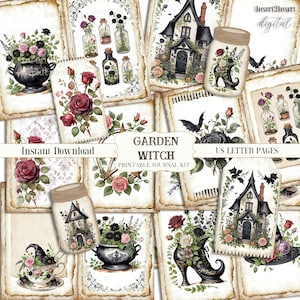 Garden Witch Junk Journal Ephemera Pack Digital Download Kit Printable Halloween Journal Autumn witchy Craft Paper Fussy Cuts