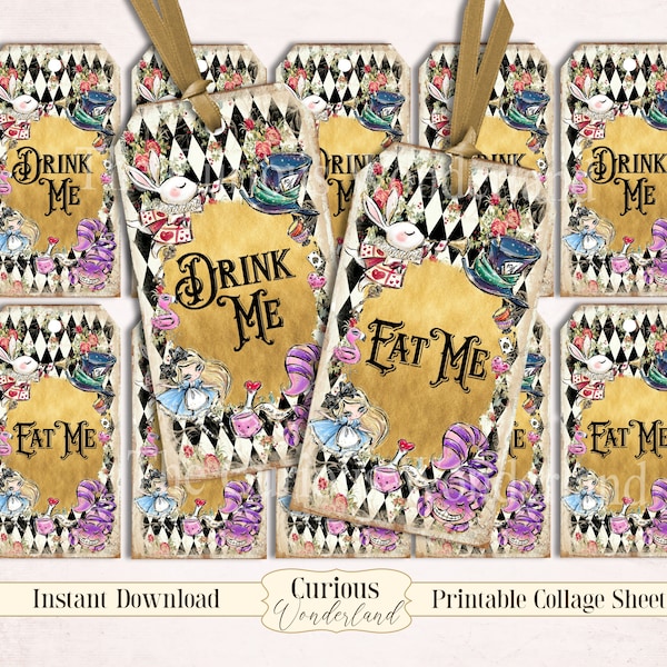 Alice in Wonderland Eat Me Tags, Labels, Eat Me, Drink Me, Printable Tags, Favors Tea party Mad Hatter Digital Download