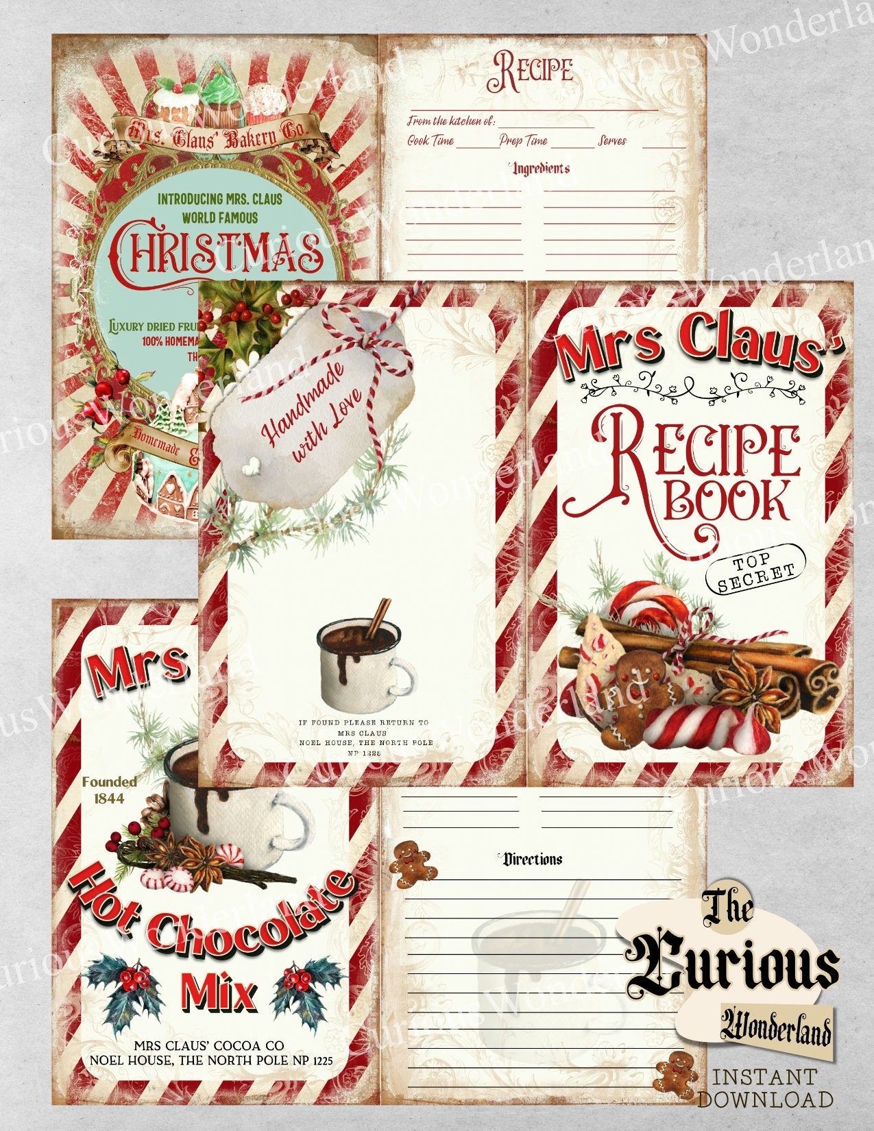 Mrs Claus Christmas Recipe Book Junk Journal Printable Cook | Etsy