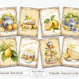Farmhouse Mini Lemon Food Cards Collage Sheet, Tags, Journal Cards, Digital Image, Scrapbook Printable Download, ACEO, Lemonade Citrus