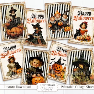 Digital Halloween Witch Collage Sheet, Retro Halloween, Journal Cards, Digital Image, Scrapbook Cards, Printable Download, ACEO,