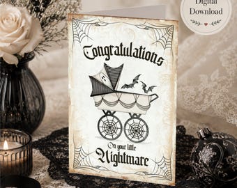 Printable Goth New Baby Card, INSTANT DOWNLOAD, Gothic Baby Shower, Baby Bat Card, Gothic Baby, Printable Gothic Card
