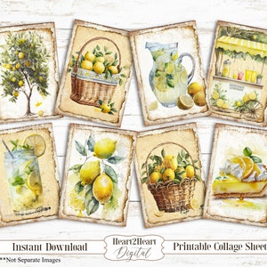 Farmhouse Lemons Cards Collage Sheet, Tags, Journal Cards, Digital Image, Scrapbook Cards, Printable Download, ACEO, Lemonade Cards Citrus