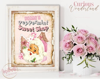 Shabby Chic Christmas Sweet Shop Sign - Digital Instant Download - Pink Christmas - Gingerbread Sign - Santa Sign