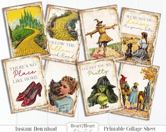Vintage Wizard of Oz Cards: Printable Scrapbook Embellishments (Instant Download)