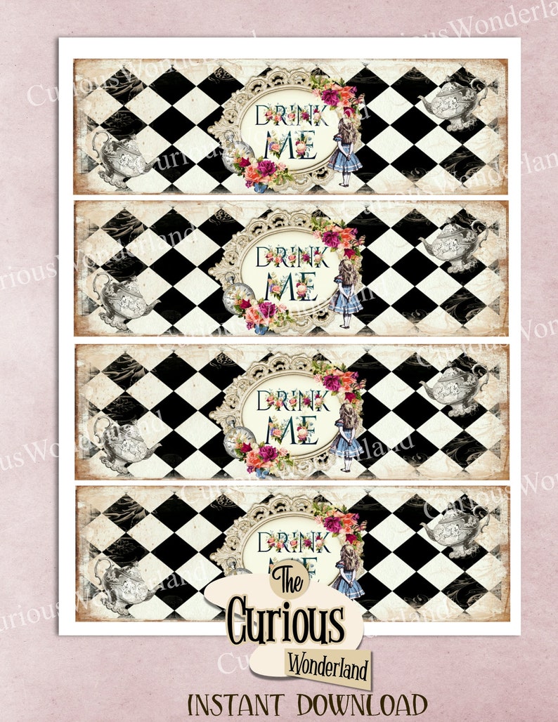 Alice in Wonderland Drink Me Bottle Labels INSTANT DOWNLOAD Etsy UK