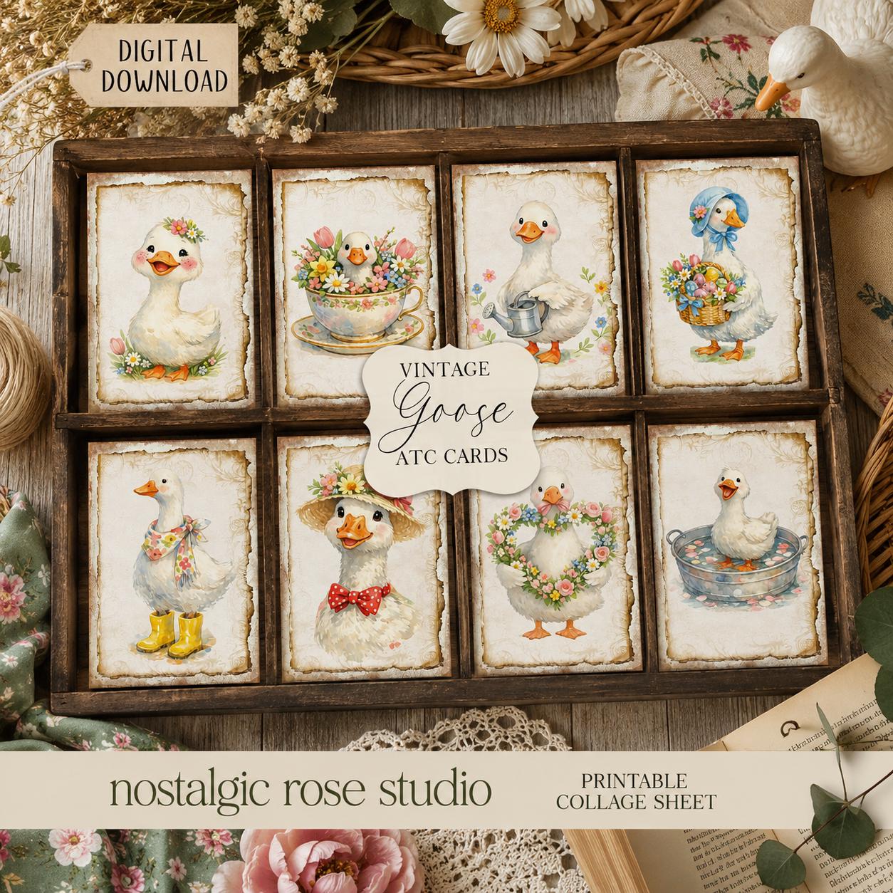 Silly Goose ATC Card Toppers Printable, Vintage Goose Collage Sheet ...