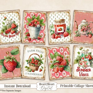 Farmhouse Strawberry Cards Collage Sheet -   Journal Cards
