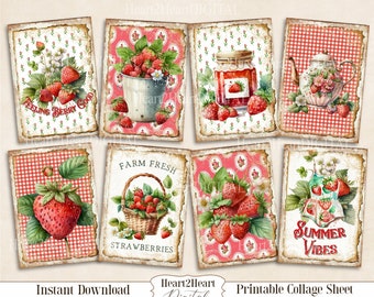 Farmhouse Strawberry Cards Collage Sheet -   Journal Cards