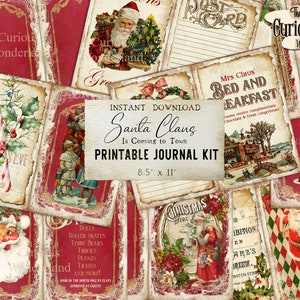 Retro Santa Claus Christmas Junk Journal, Printable, Santa Journal, Digital Journal Kit Scrapbook Paper, Digital Download Craft, Recipe Card