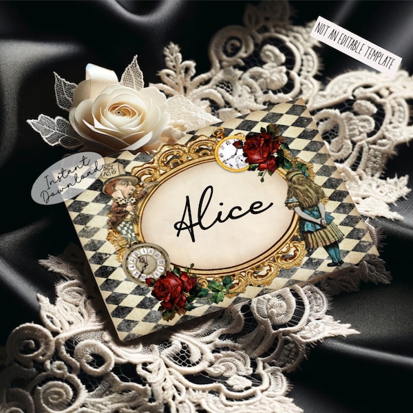 Alice in Wonderland Printable Name Cards, Table Cards, Mad Hatter Wedding, Place Cards, Wonderland Wedding, Alice Birthday Decorations