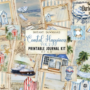Coastal Vol 2 Junk Journal, ATC Ephemera, Nautical Pack, Digital Download, Printable Journal, Vintage Beach Journal, Beach House Digi Kit