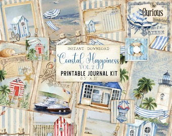 Coastal Vol 2 Junk Journal, ATC Ephemera, Nautical Pack, Digital Download, Printable Journal, Vintage Beach Journal, Beach House Digi Kit
