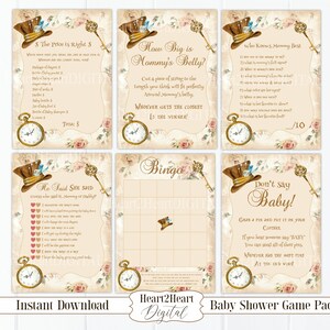 Alice in Wonderland Baby Shower Games - Printable Games - Bingo - Who Knows Mommy Best - Don't Say Baby - He Said She Said - Mad Hatter