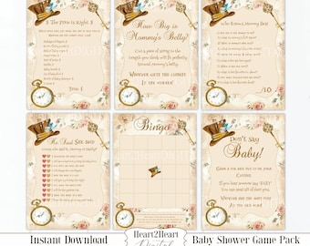 Alice in Wonderland Baby Shower Games - Printable Games - Bingo - Who Knows Mommy Best - Don't Say Baby - He Said She Said - Mad Hatter