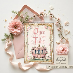Vintage Fairytale Wedding Card Printable | Once Upon A Time Princess | Romantic A6 Greeting Card Digital Download