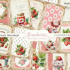 Strawberry Journal Papers, Double Sided Papers, Summer Journal, Digital Scrapbook Kit, Strawberry Papers