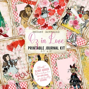 Wizard of Oz Valentine&#39;s Junk Journal Kit Craft Scrapbooking Quote Cards INSTANT DOWNLOAD Collage Sheet Ruby Slippers Tattered Papers