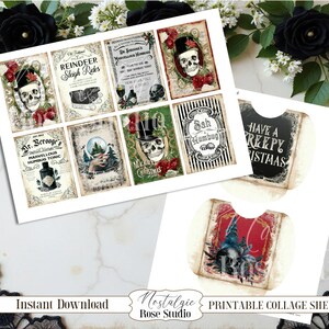 Diario navideño con calavera gótica, imprimible, diario gótico, kit de diario digital, papel para álbum de recortes, descarga digital para manualidades, espeluznante imagen 6