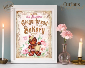 Shabby Chic Gingerbread Bakery Sign - Digital Instant Download - Pink Bakery Sign  - Shabby Chic -