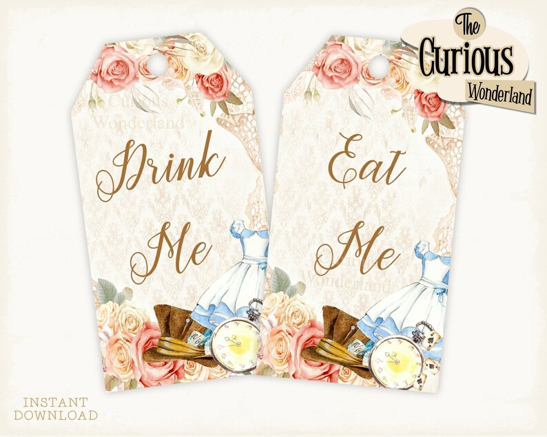 wedding favors party favours - Digital Download Instant gift tags Drink Me Alice In Wonderland