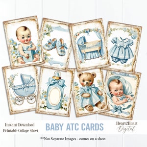 Vintage Baby Boy Ephemera Cards, ATC ACEO Cards, Printable Baby Cards, Baby Collage Sheet, Digital Download