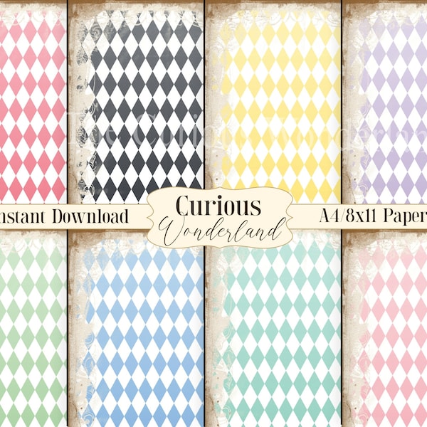 Ombre Diamond Paper | Harlequin Patterns | Digital Paper | Alice in Wonderland | Scrapbook | Craft | Pastel | Grunge Papers | Background