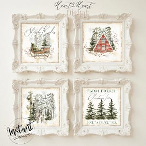 Farmhouse Christmas 12x12 Squares Tier Tray Signs, Digital, Collage Sheet Printable Labels Digital Images Scrapbooking Craft, Cards, Rustic