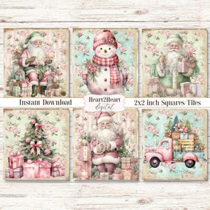 Shabby Chic Pink Christmas 2" Squares, Digital Collage Sheet, Printable Labels, Christmas Tags,  Digital Images, Scrapbooking, Craft, 2x2