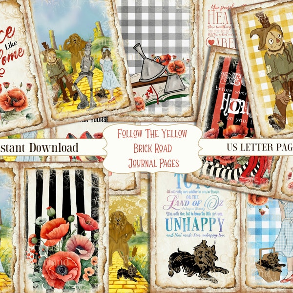 Wizard of Oz Junk Journal Pages: Tattered Scrapbook Paper (Digital Download)