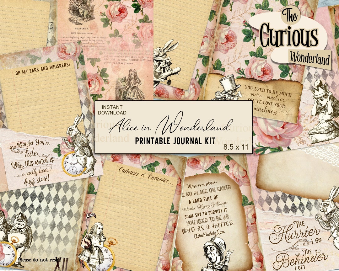 Alice in Wonderland Journal Kit Pages, Printable Journal