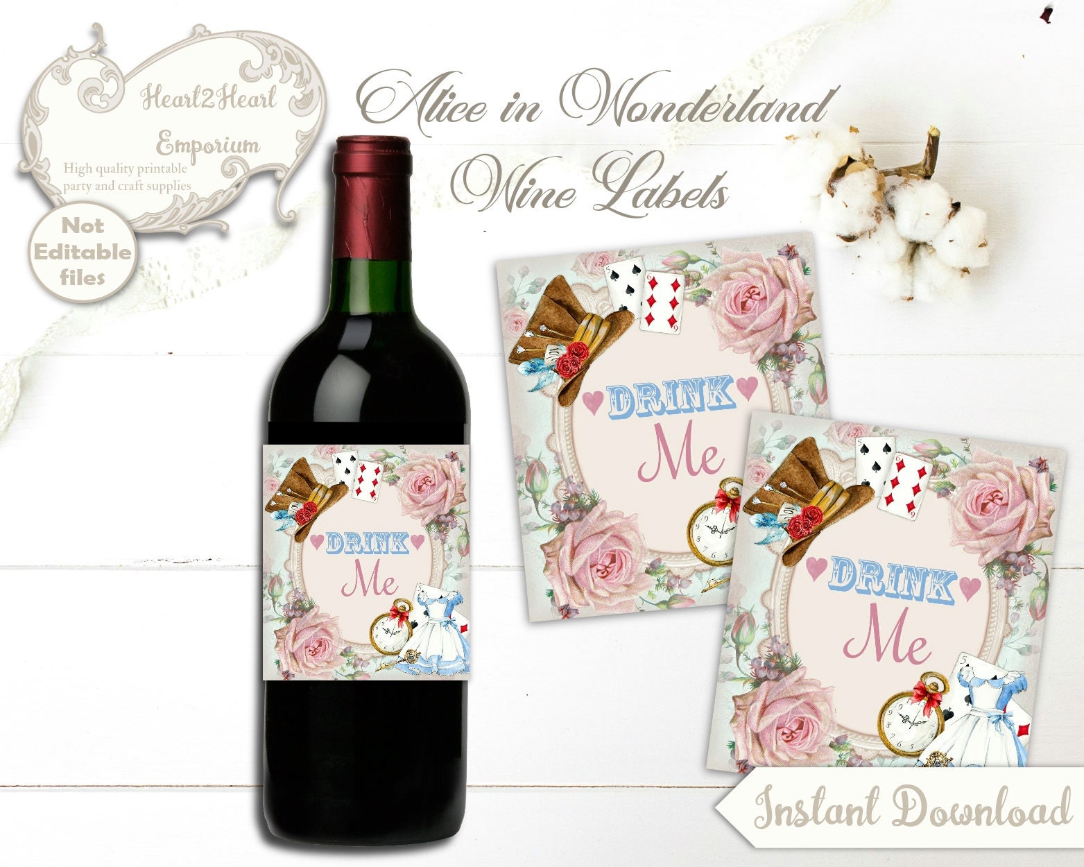 Wine Bottle Labels Alice in Wonderland Wine Labels Champagne Etsy