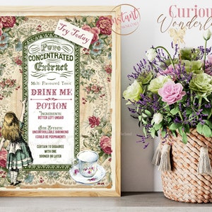 Alice in Wonderland Drink Me Potion Sign, Onederland, Tea Party Sign, Mad Hatter, Party Decoration, Printable Sign, INSTANT DOWNLOAD