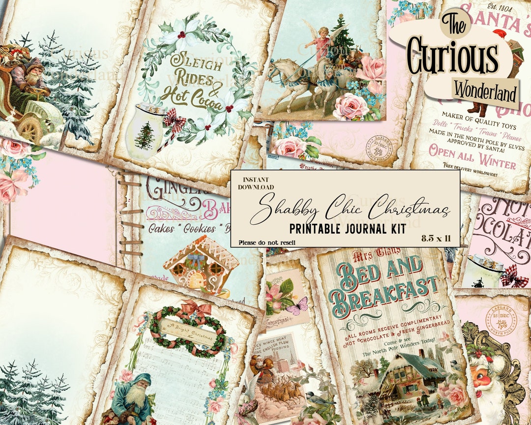 Shabby Chic Christmas Junk Journal, Printable, Digital Journal Kit ...