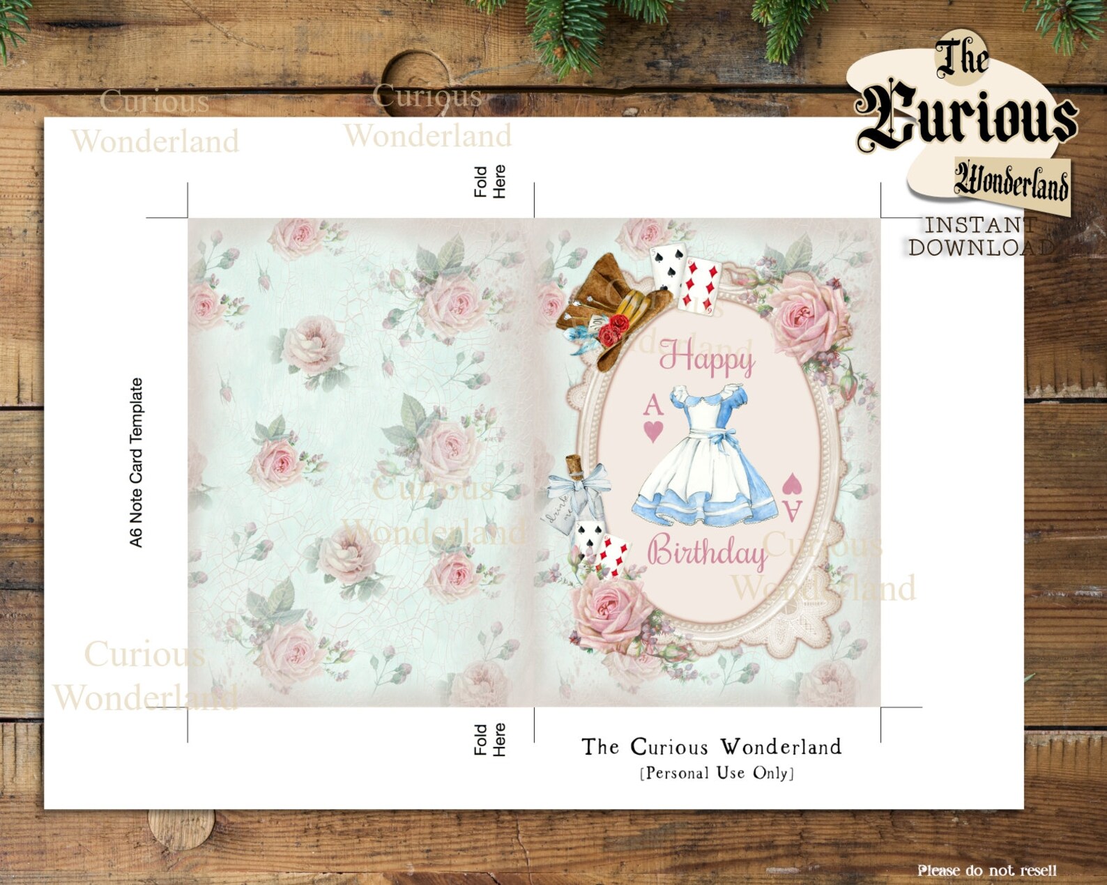 Alice in Wonderland Birthday Card Printable Birthday Card INSTANT DOWNLOAD Alice Birthday Party ...