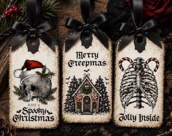 Gothic Spooky Christmas Hang Tags, Spooky Christmas Collage Sheet, ATC Cards, Digital Image, Scrapbooking Ephemera Cards, Printable Download