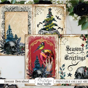 Diario navideño con calavera gótica, imprimible, diario gótico, kit de diario digital, papel para álbum de recortes, descarga digital para manualidades, espeluznante imagen 7