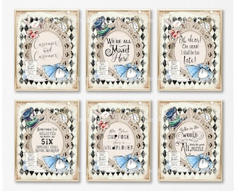 BUNDLE Alice in Wonderland Quotes, Alice in Wonderland Prints, 8x10, Party Decorations, Tea Party