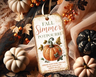 Printable Fall Simmer Pot Tags, Stovetop Potpourri Tag, Pumpkin Tag, DIY Fall Gift Tag, Autumn Potpourri Tag