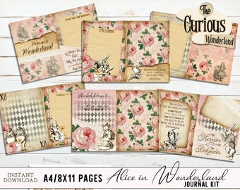 Alice in Wonderland Journal Kit Pages, Printable Journal
