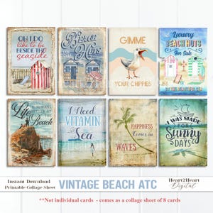 Vintage Beach ATC Cards Printable | Coastal Summer Collage Sheet | Digital Download Seaside Ephemera | 2.5x3.5 Inch Cards
