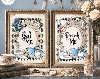 Alice in Wonderland Party Food Signs, Drink Me & Eat Me Signs, Tea Party, INSTANT DOWNLOAD, Printable Sign, Onederland, Birthday, Wedding